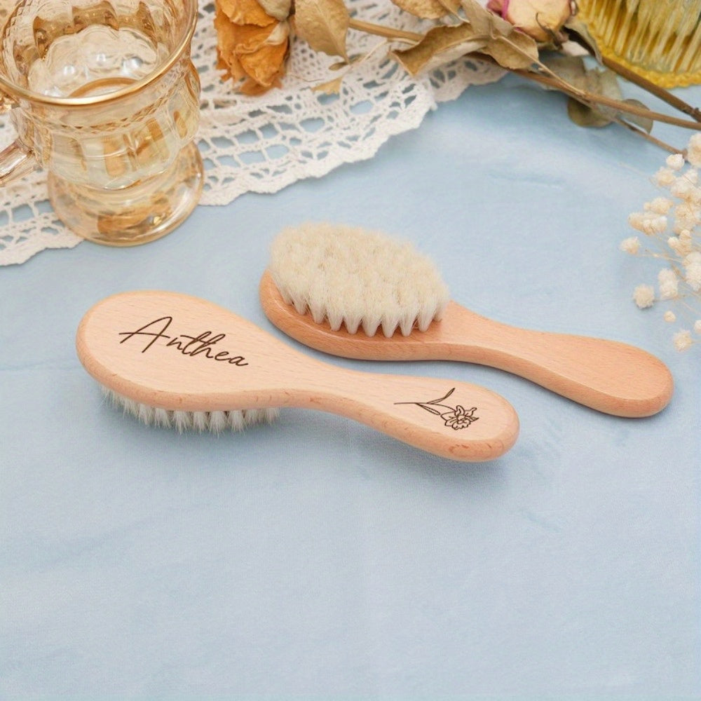 Engraved Wooden Hair Brush with Soft Wool Bristles Personalized Gift for Women