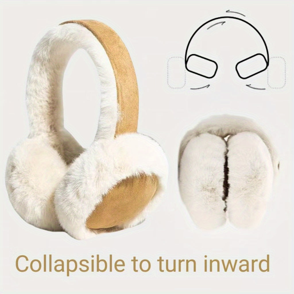 Orejeras plegables de felpa para mujer, suaves y acogedoras, forro de ante, calentador de orejas ajustable con diadema