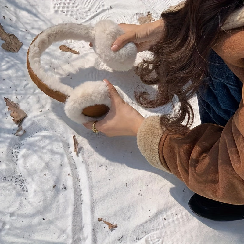 Foldable Plush Earmuffs for Women Soft Cozy Suede-Lined Ear Warmer Adjustable Headband