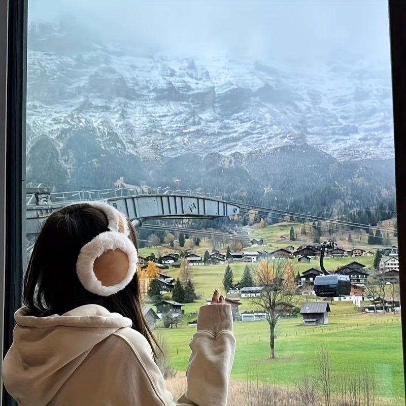 Orejeras plegables de felpa para mujer, suaves y acogedoras, forro de ante, calentador de orejas ajustable con diadema