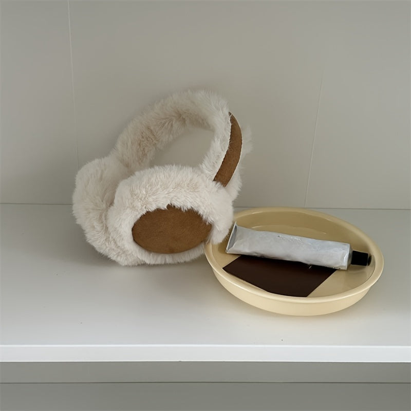 Foldable Plush Earmuffs for Women Soft Cozy Suede-Lined Ear Warmer Adjustable Headband