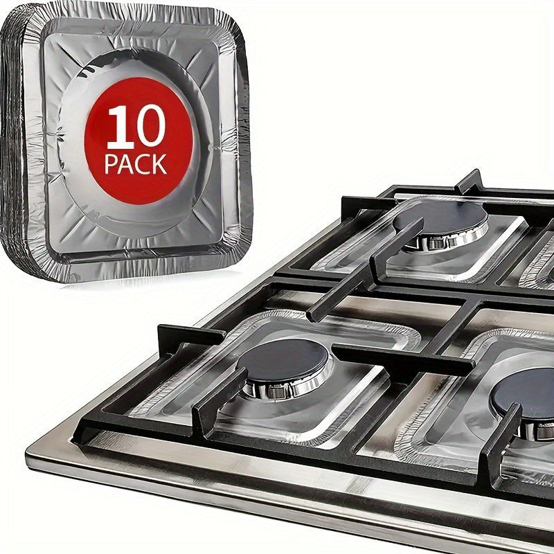 Set of 10 Gas Stove Burner Covers, Aluminum Liners, 8.5 Inch Square, Heat-Resistant