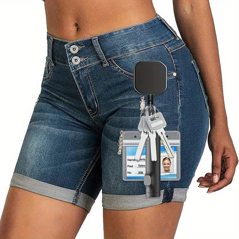 Durable Zinc Alloy Retractable Keychain with ID Badge Reel Black