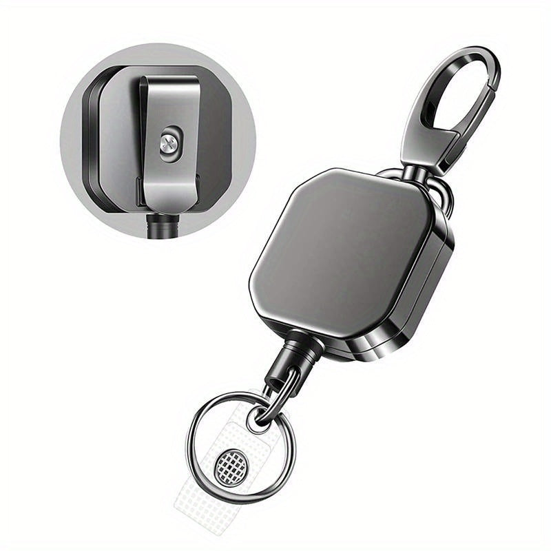 Durable Zinc Alloy Retractable Keychain with ID Badge Reel Black