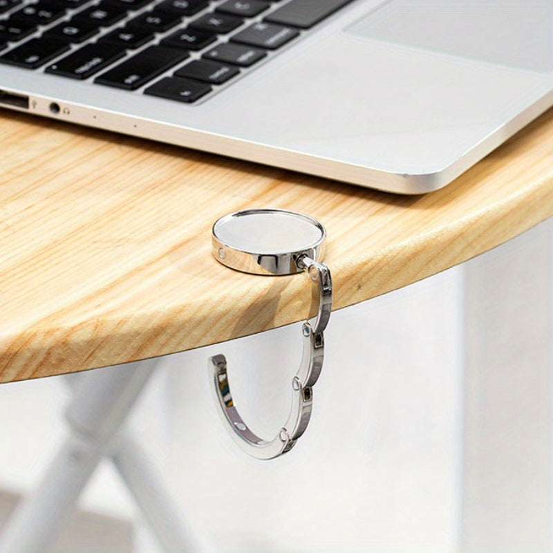 Folding Bag Holder Table with Hanging Hook and Side Pocket for Storage