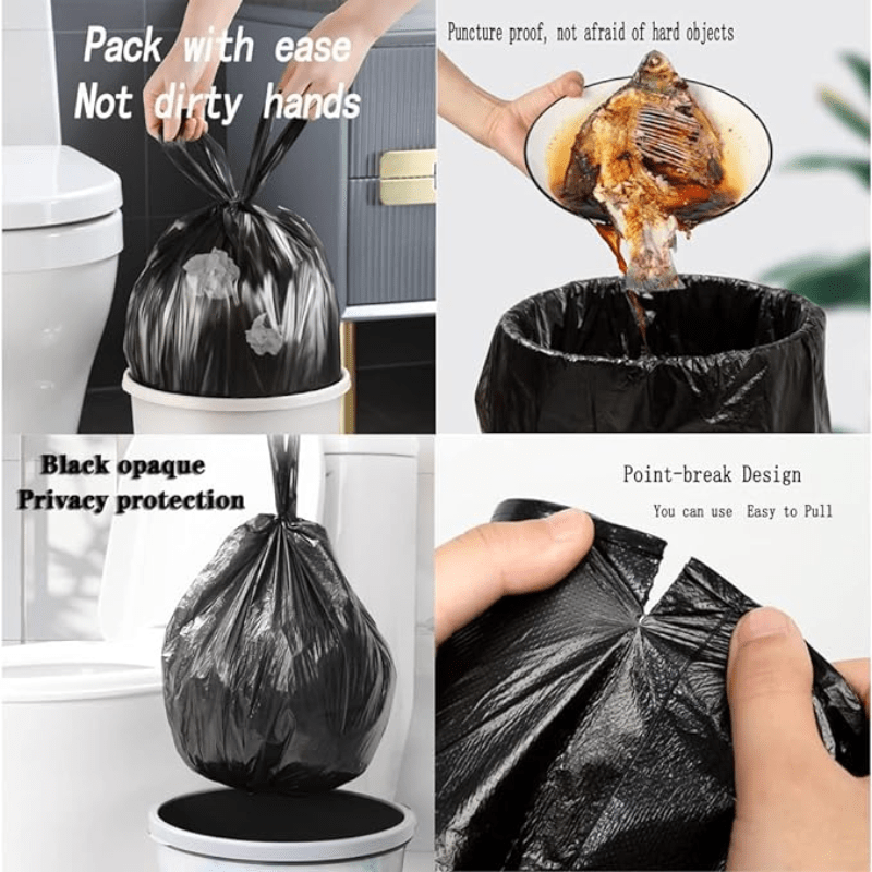 100 Black Extra Thick Leak-Proof Trash Bags with Handles for Kitchen Yard Cleanup