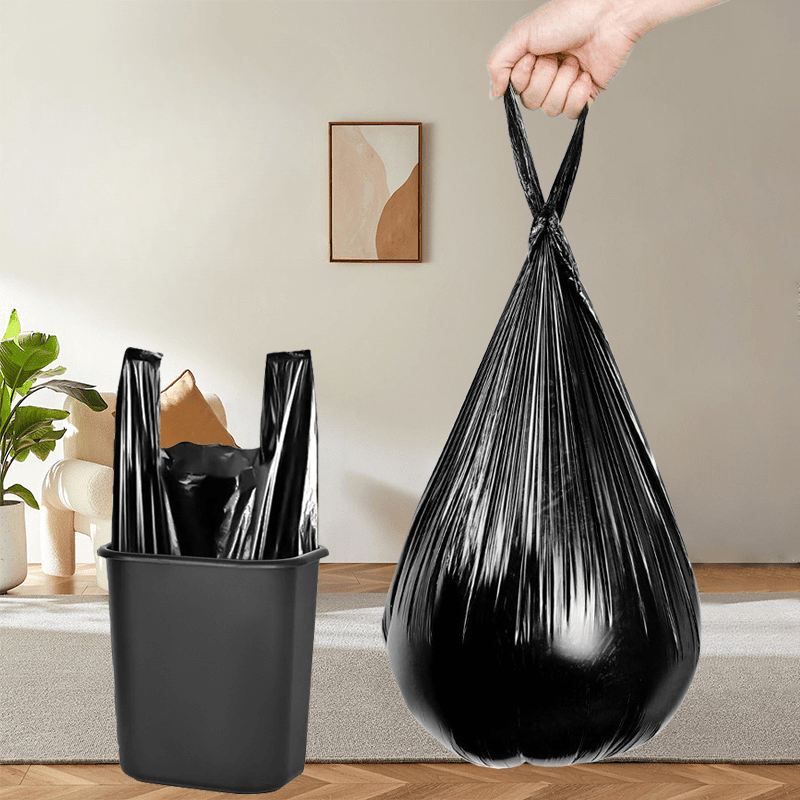 100 Black Extra Thick Leak-Proof Trash Bags with Handles for Kitchen Yard Cleanup