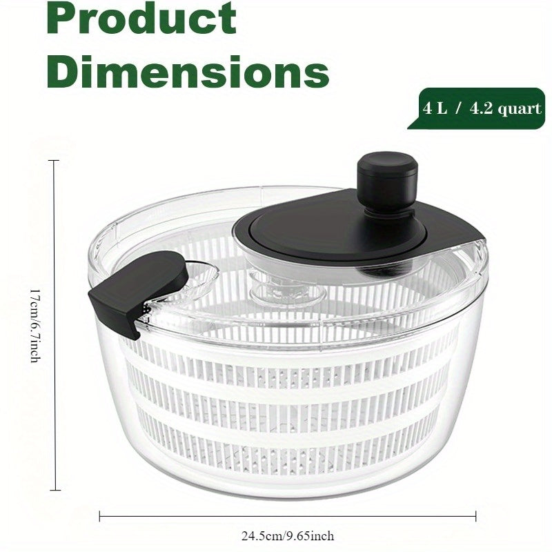 4L Salad Spinner White Double Drainage Holes for Greens Fruits Vegetables