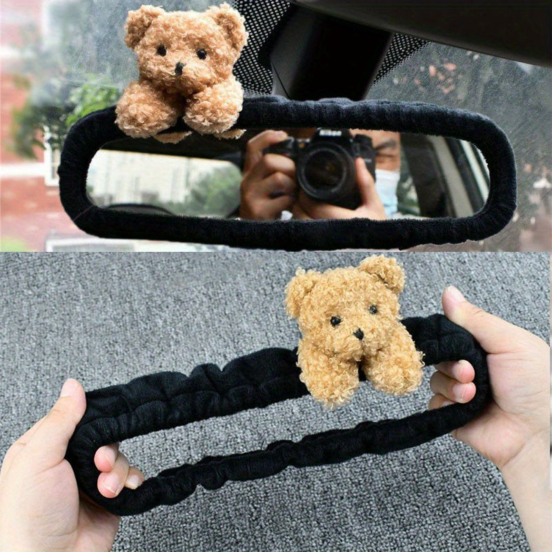 Women's Car Rearview Mirror Cover Elastic Decoration Bear Bow Auto Accessory