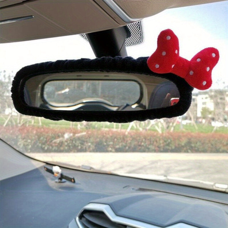 Women's Car Rearview Mirror Cover Elastic Decoration Bear Bow Auto Accessory