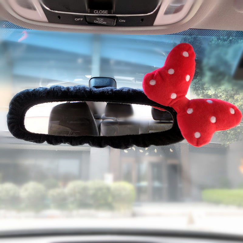 Women's Car Rearview Mirror Cover Elastic Decoration Bear Bow Auto Accessory