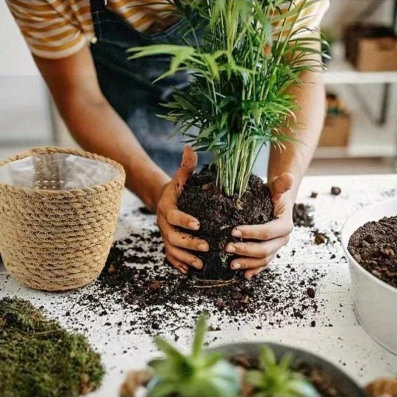Hand-Woven Seagrass Oval Plant Basket with Liner Indoor Outdoor Durable Lightweight
