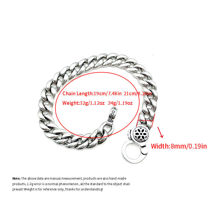 Men's and Women's Silver Cuban Chain Bracelet Hip Hop Street Style Gift