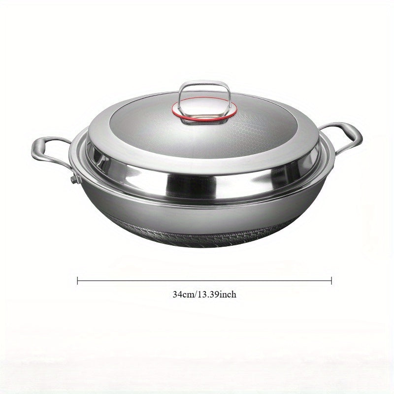 Wok de acero inoxidable con tapa, sartén antiadherente para comidas saludables