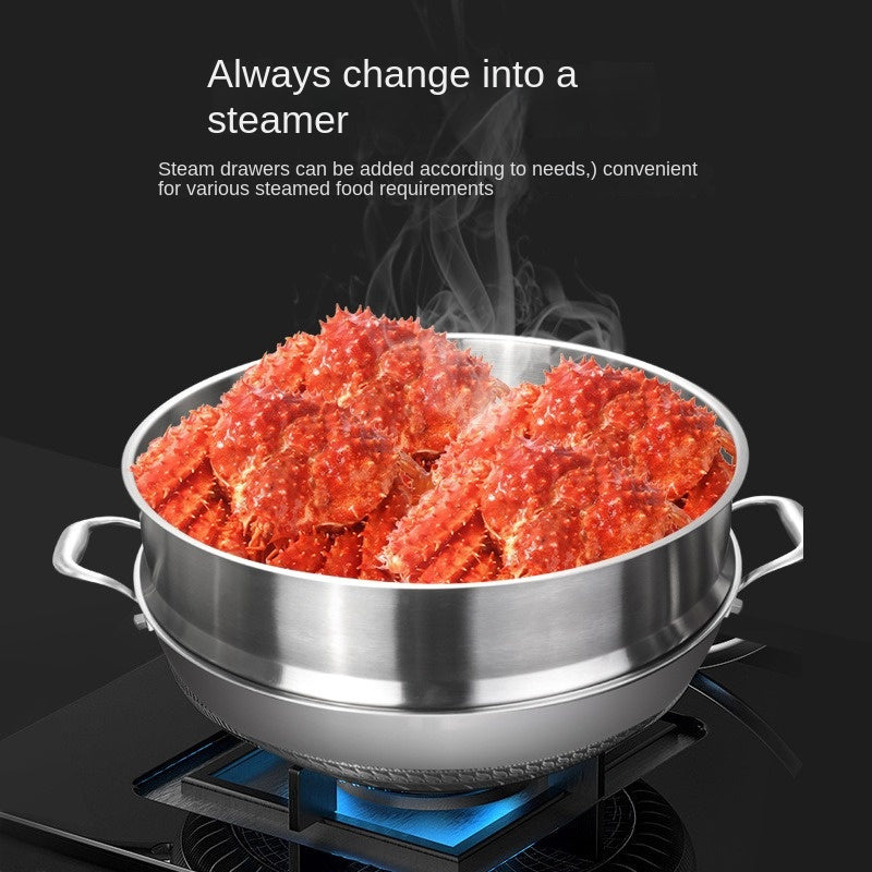 Wok de acero inoxidable con tapa, sartén antiadherente para comidas saludables