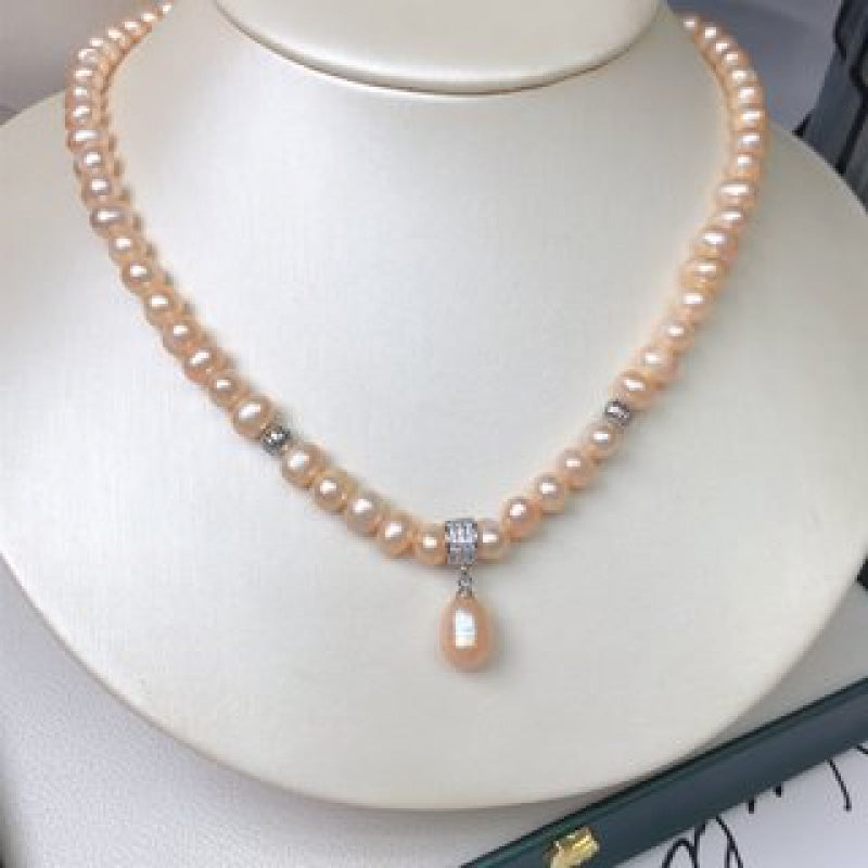 Freshwater Pearl Necklace Elegant Simple Chic Jewelry for Women with Gift Box