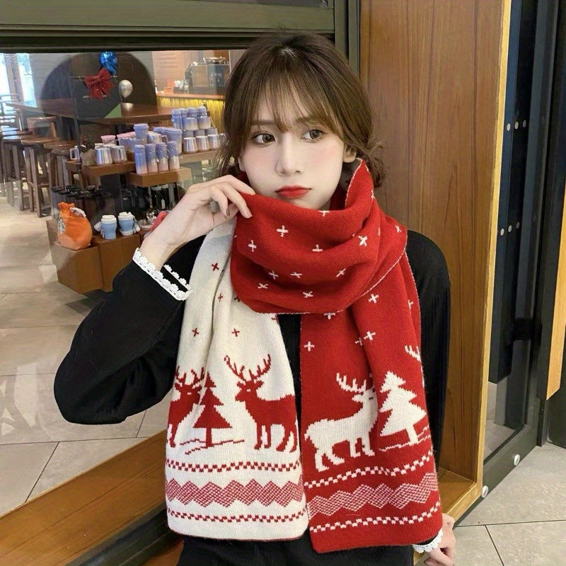 Christmas Tree Knit Scarf Soft Warm Yarn-Dyed Fabric Winter Accessory