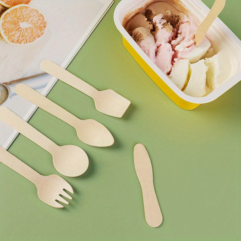 Set of 10 Biodegradable Wooden Cutlery Pieces for Parties and Events