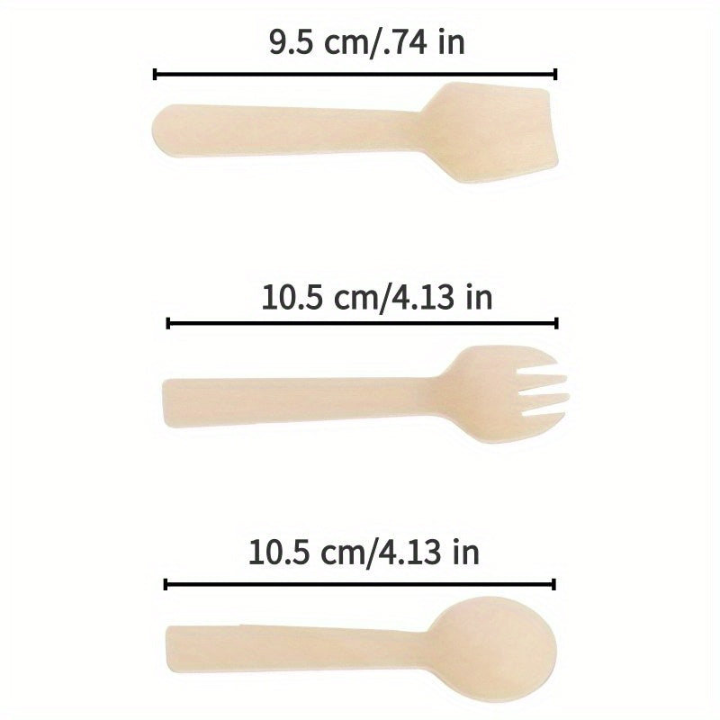 Set of 10 Biodegradable Wooden Cutlery Pieces for Parties and Events