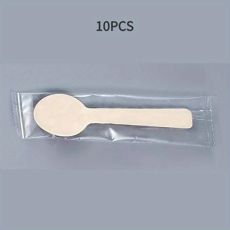 Set of 10 Biodegradable Wooden Cutlery Pieces for Parties and Events