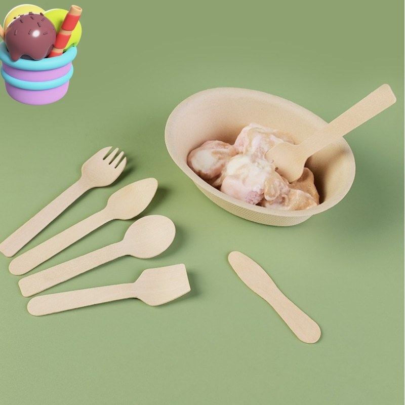 Set of 10 Biodegradable Wooden Cutlery Pieces for Parties and Events