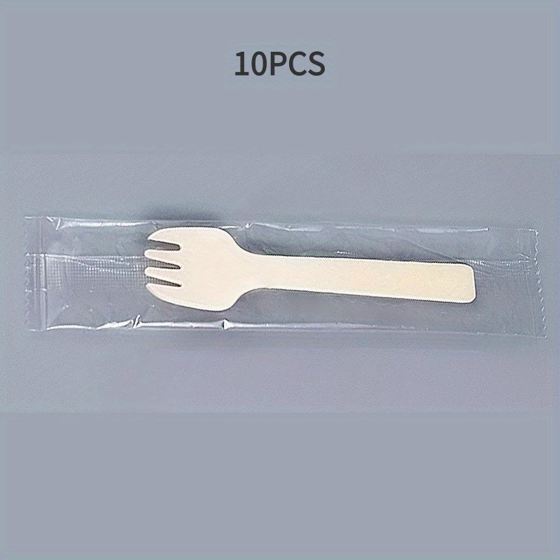 Set of 10 Biodegradable Wooden Cutlery Pieces for Parties and Events