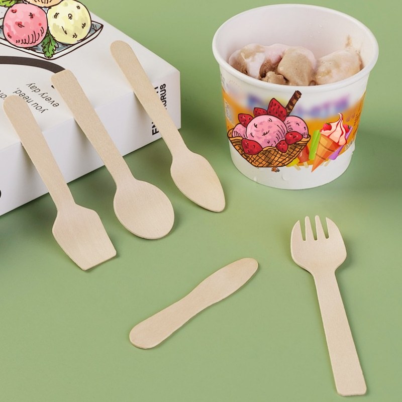 Set of 10 Biodegradable Wooden Cutlery Pieces for Parties and Events