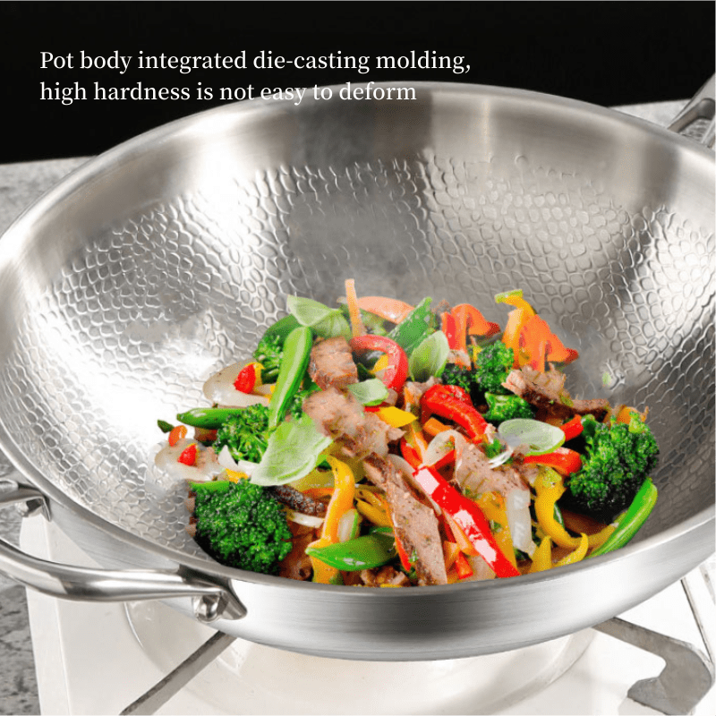 Titanium Coated Wok with Multi-Ply Construction, Hammered Surface, Induction and Gas Compatible