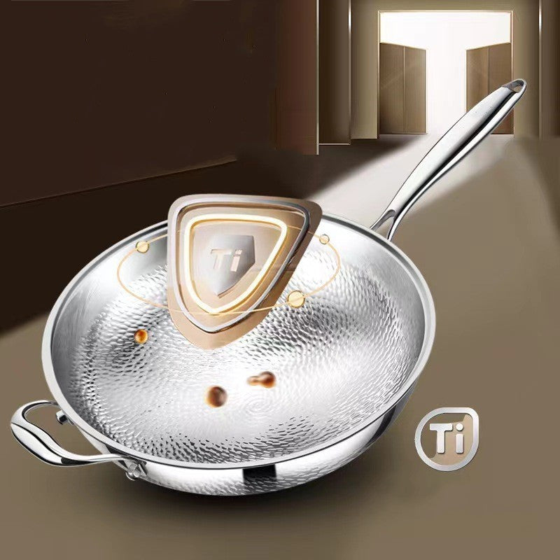 Titanium Coated Wok with Multi-Ply Construction, Hammered Surface, Induction and Gas Compatible