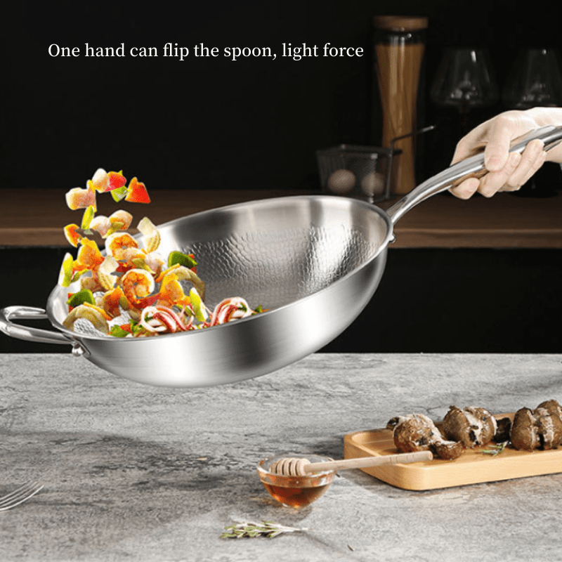 Titanium Coated Multi-Ply Wok with Hammered Surface Scratch-Resistant for Gas and Induction