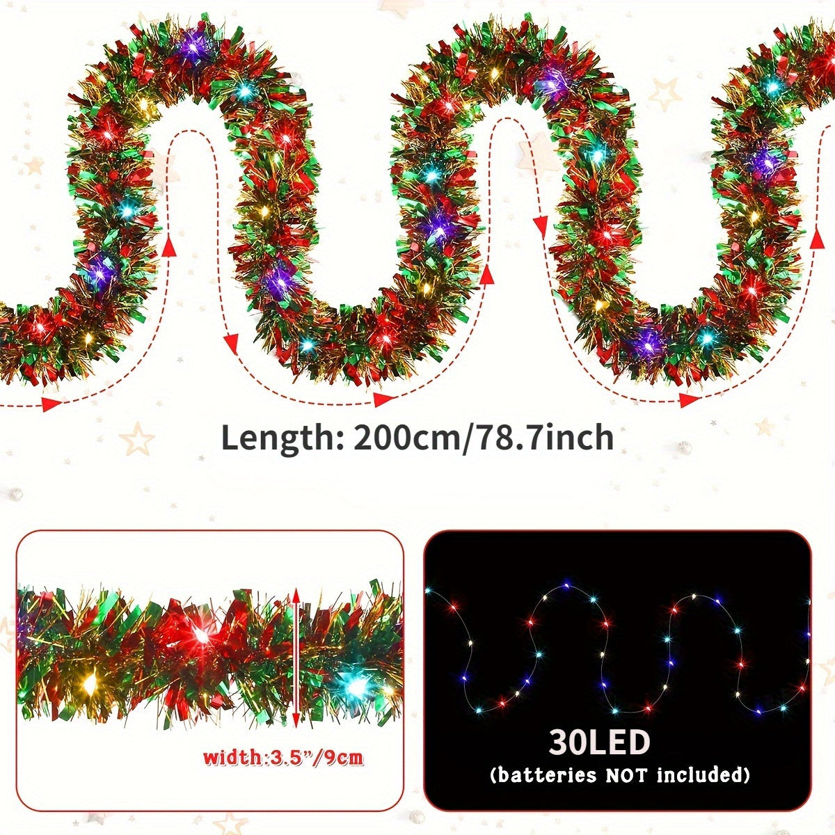 Guirnalda de guirnalda de Navidad con 30 LED y luces para fiesta navideña en interiores