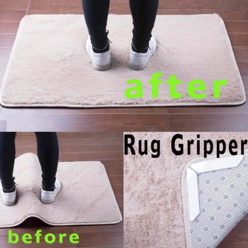 Set of 8 Reusable Silicone Rug Gripper Tape and Pads Non-Slip Indoor Holders