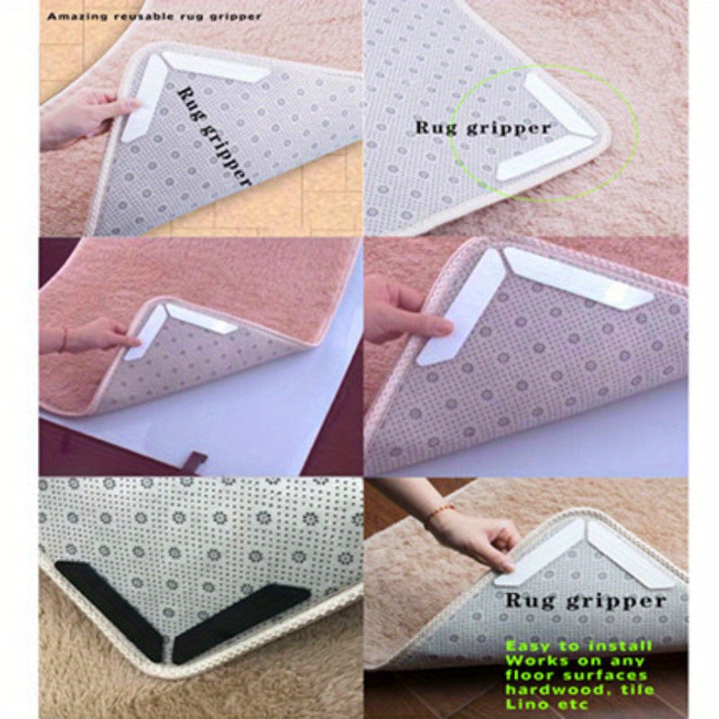 Set of 8 Reusable Silicone Rug Gripper Tape and Pads Non-Slip Indoor Holders