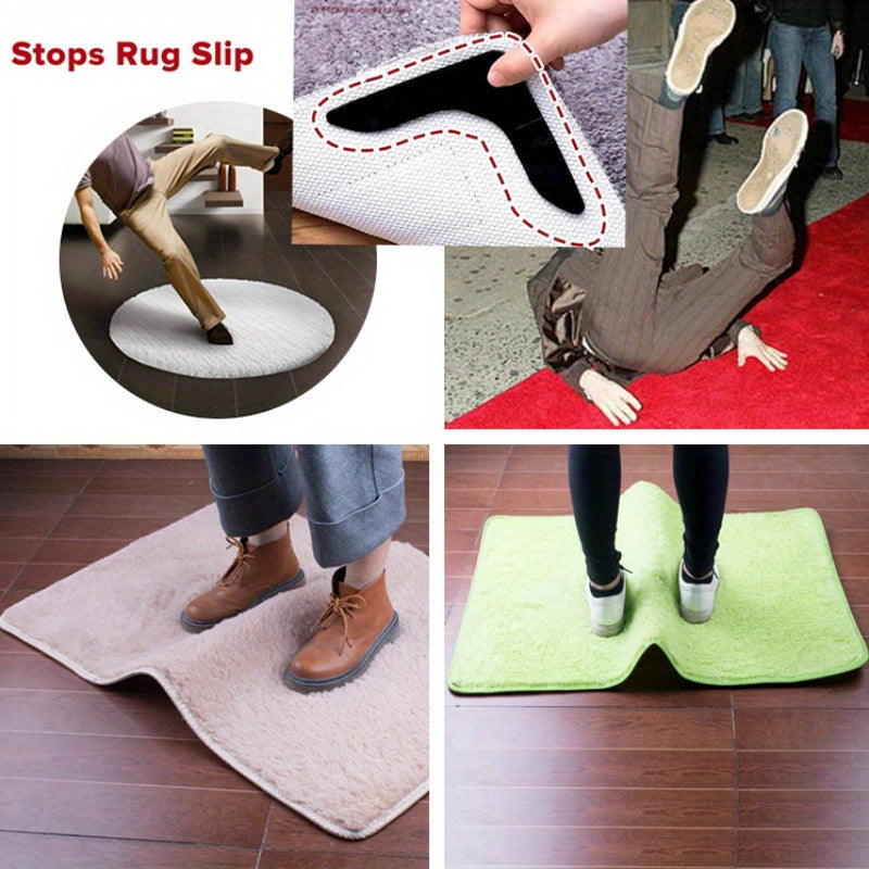 Set of 8 Reusable Silicone Rug Gripper Tape and Pads Non-Slip Indoor Holders