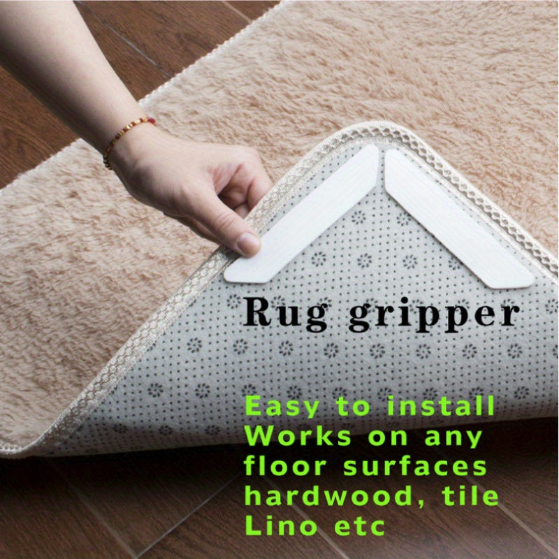 Set of 8 Reusable Silicone Rug Gripper Tape and Pads Non-Slip Indoor Holders