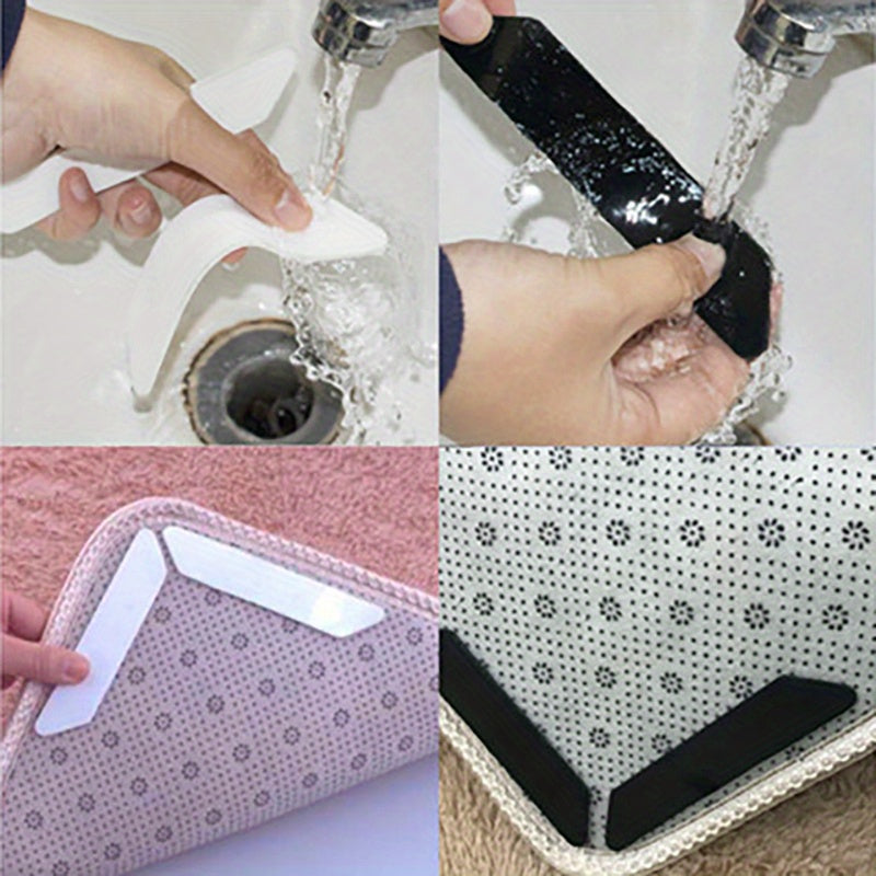 Set of 8 Reusable Silicone Rug Gripper Tape and Pads Non-Slip Indoor Holders