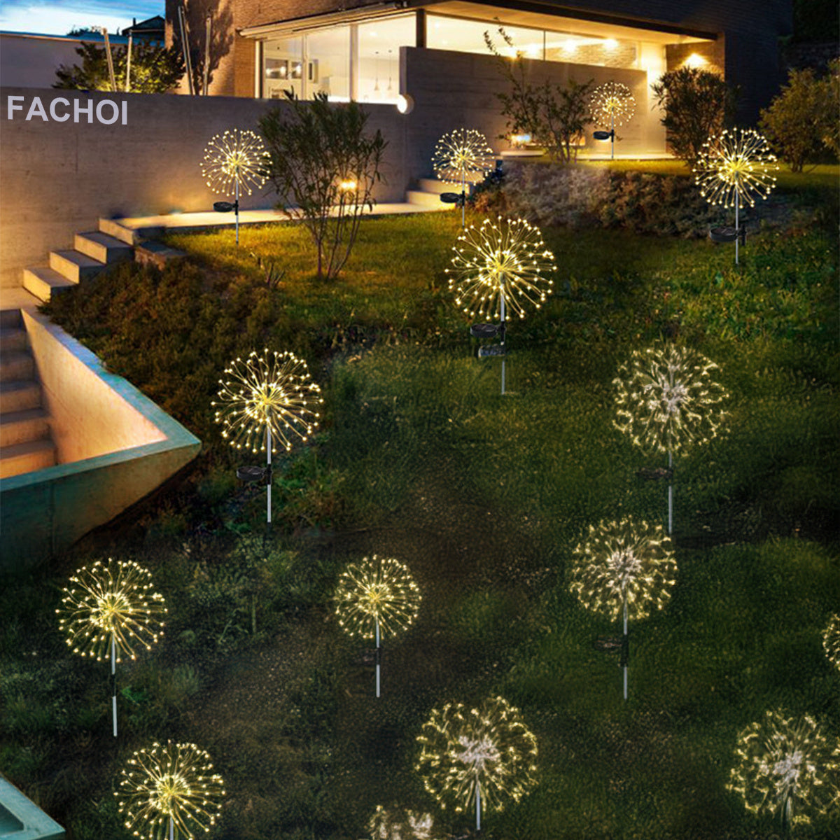 Luces de fuegos artificiales solares 420 LED para exteriores, a prueba de agua, camino, patio, fiesta, boda