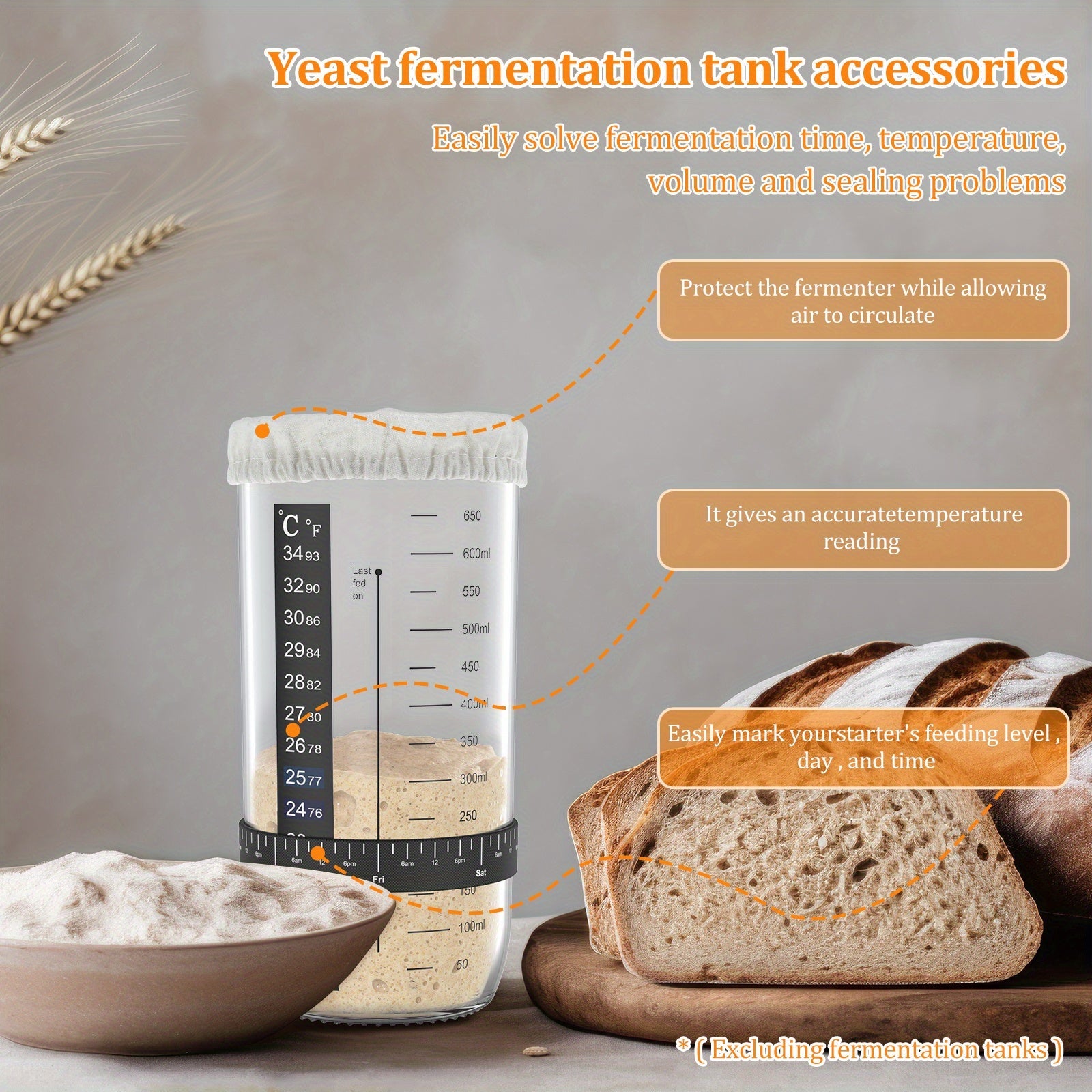 Sourdough Starter Kit with Cloth Covers, Feeding Bands, Silicone Scraper