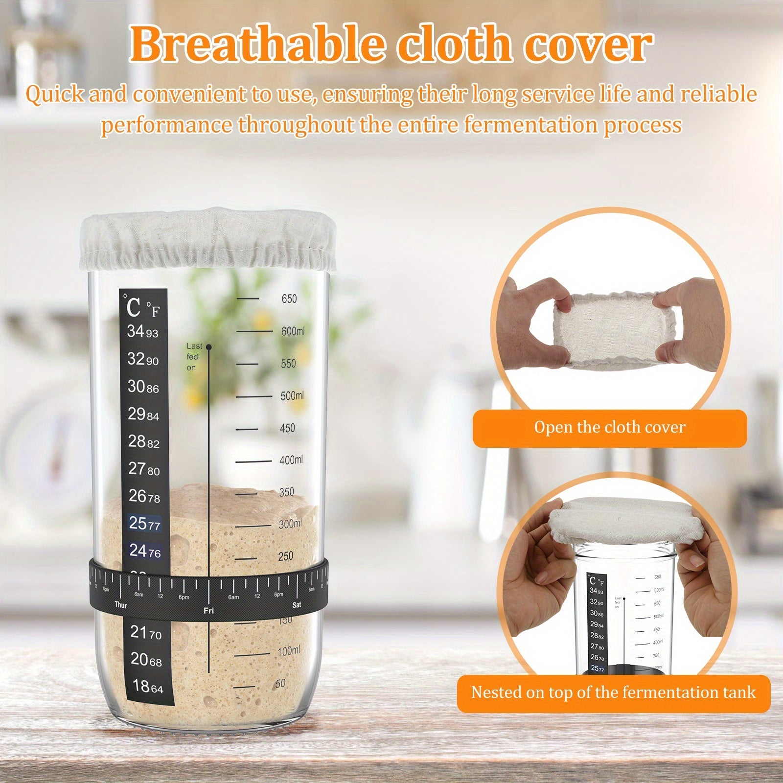 Sourdough Starter Kit with Cloth Covers, Feeding Bands, Silicone Scraper
