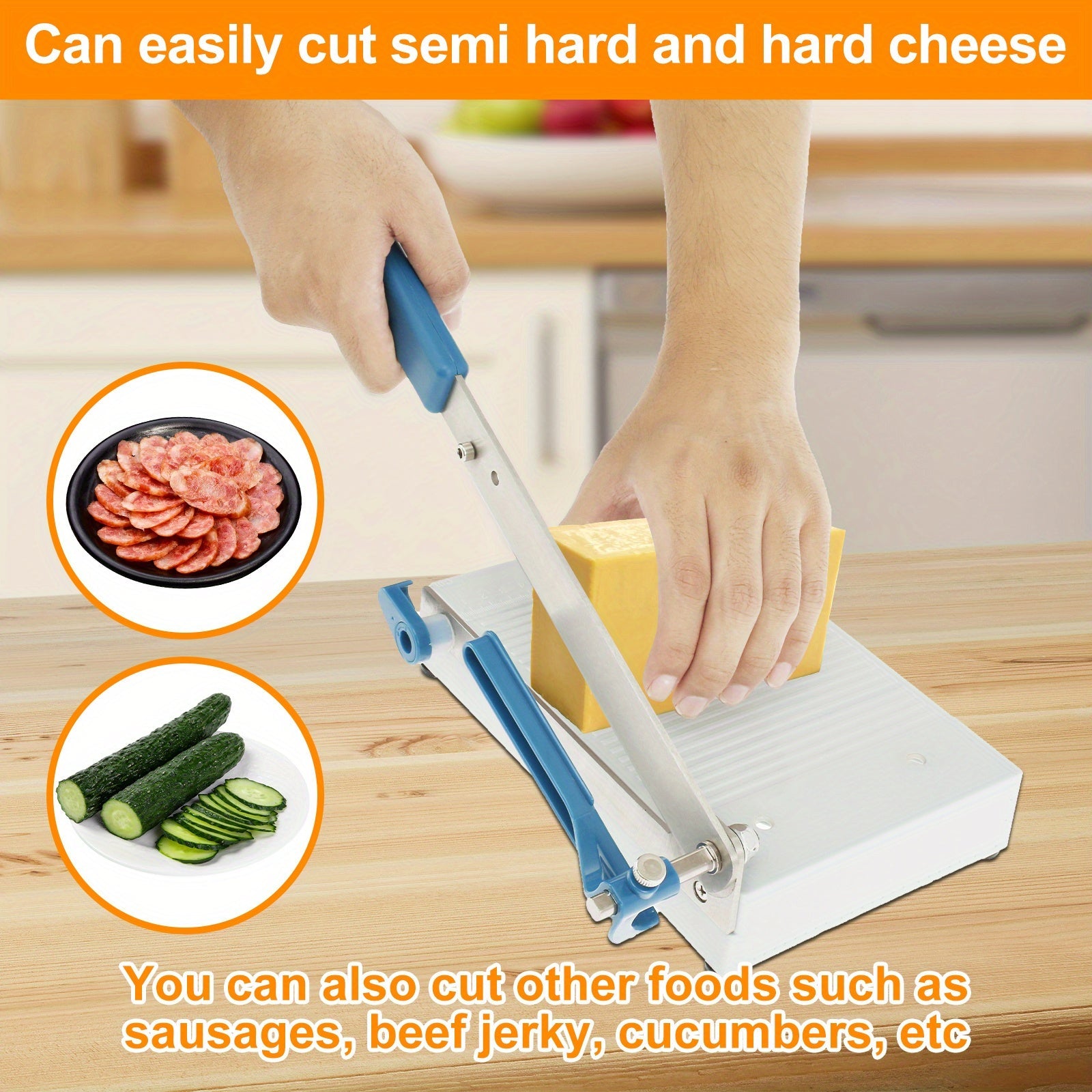Stainless Steel Adjustable Cheese Slicer with Safety Lock and Non-Slip Grip