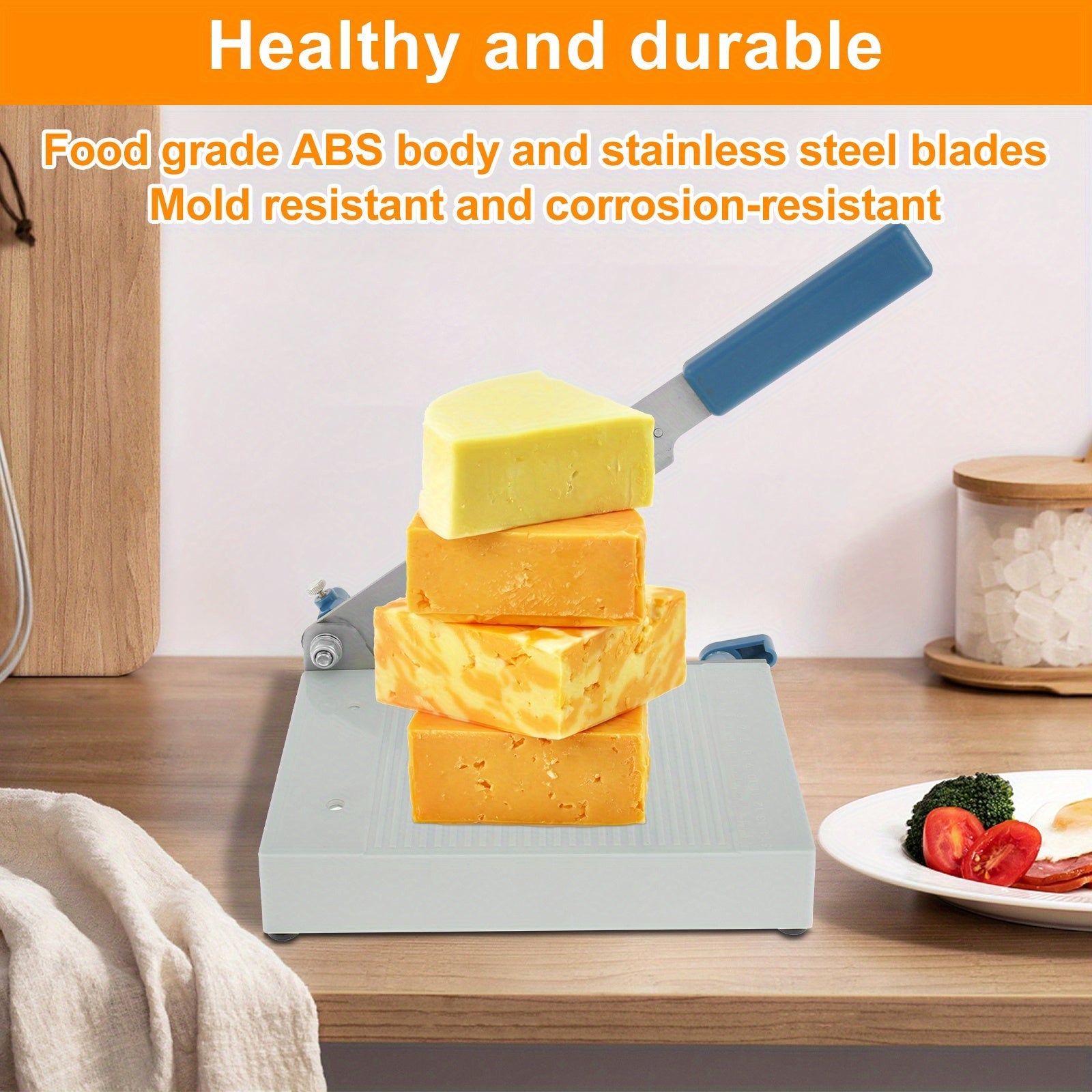 Stainless Steel Adjustable Cheese Slicer with Safety Lock and Non-Slip Grip