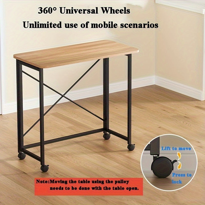 Portable Hardwood Desk with 360° Casters for Small Spaces Floor Mount Brown