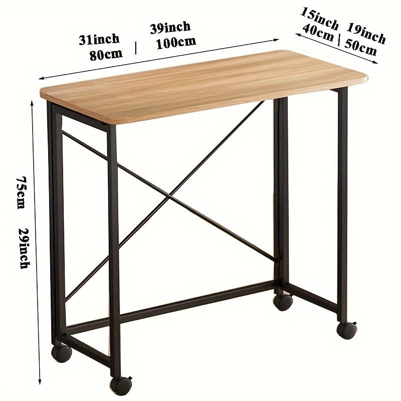 Portable Hardwood Desk with 360° Casters for Small Spaces Floor Mount Brown