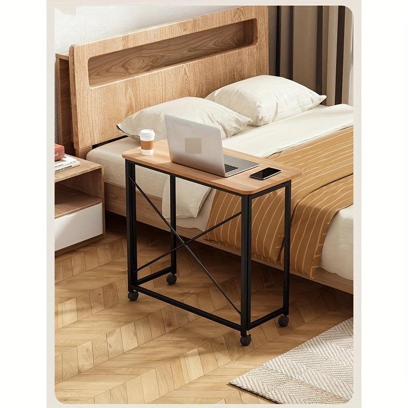 Portable Hardwood Desk with 360° Casters for Small Spaces Floor Mount Brown