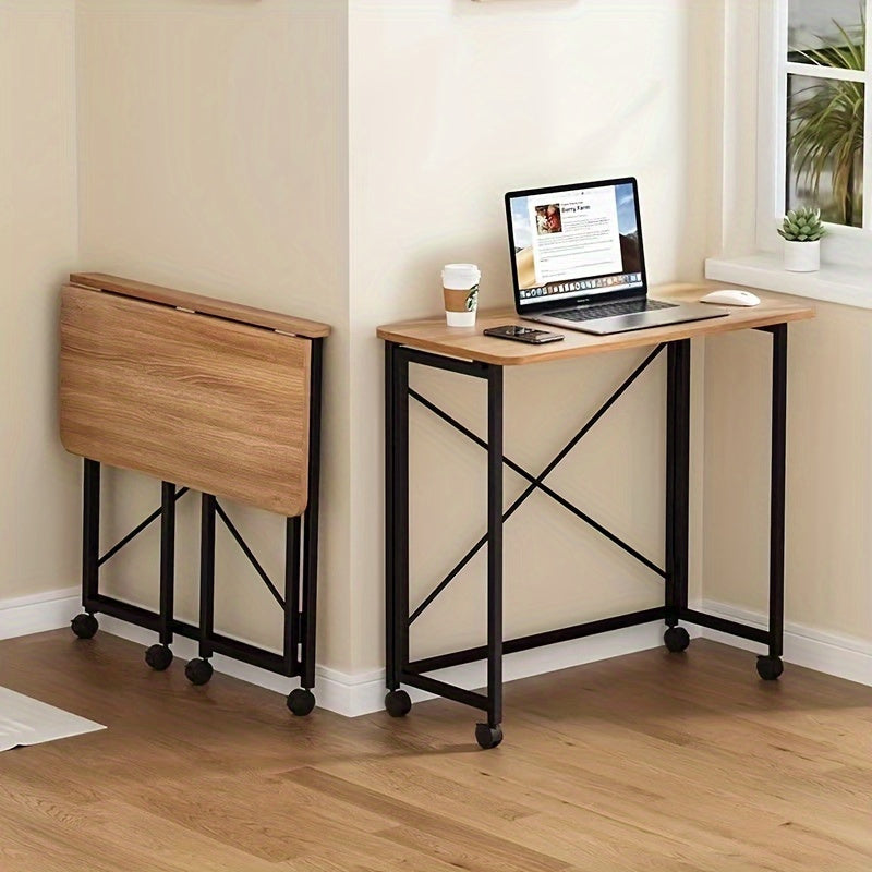 Portable Hardwood Desk with 360° Casters for Small Spaces Floor Mount Brown