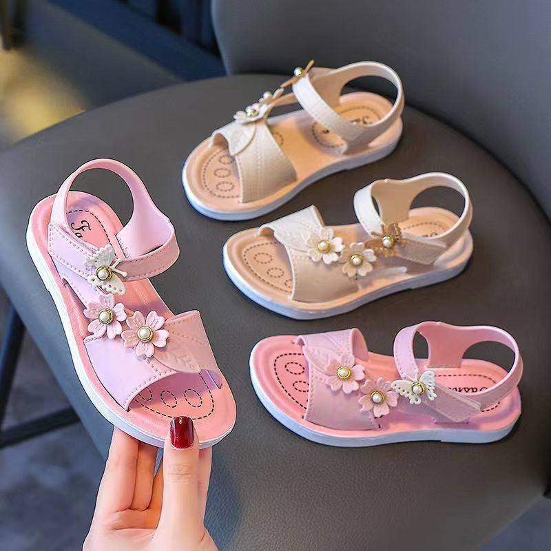 Girls' Floral Sandals with PVC Upper and Soft Sole for Toddler and Girls