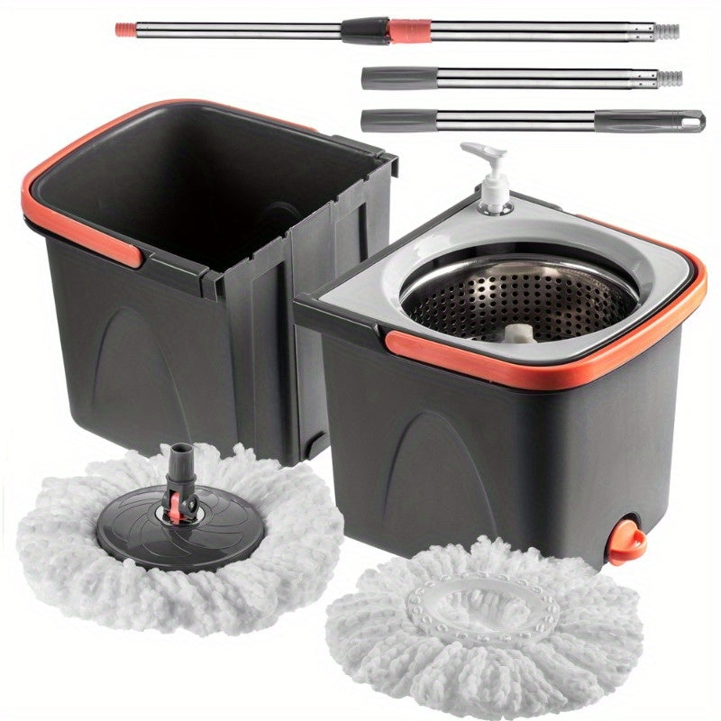 Spin Mop and Bucket Set with Microfiber Pads for Floor Cleaning in Kitchen Bathroom Living Room