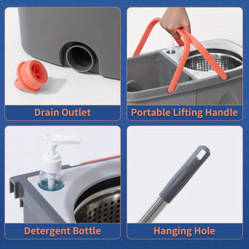 Spin Mop and Bucket Set with Microfiber Pads for Floor Cleaning in Kitchen Bathroom Living Room