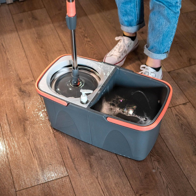 Spin Mop and Bucket Set with Microfiber Pads for Floor Cleaning in Kitchen Bathroom Living Room
