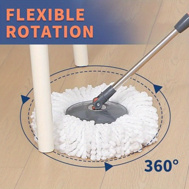 Qulay Spin Mop va Chelak To'plami 2 ta Mikrofiber Pad bilan - Oshxona, Hammom, Yashash xonasi va Polni tozalash uchun ideal, O'zgaruvchan to'ldirishlar va aylanish tizimini o'z ichiga oladi.